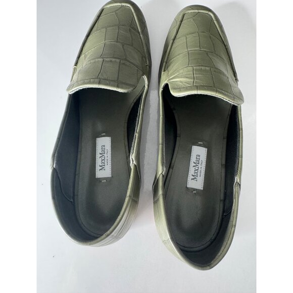 Max Mara Leather Crocodile Print Loafer Flats Green Laris US 8 EU 38 NIB $675 - Picture 9 of 11